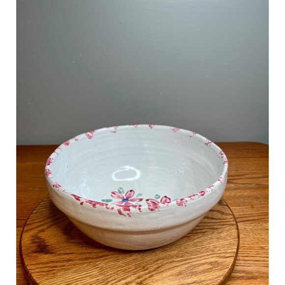 Bybee Pottery KY Christmas Poinsettia Flower Pink White Spongeware Mixing Bowl - Picture 4 of 16